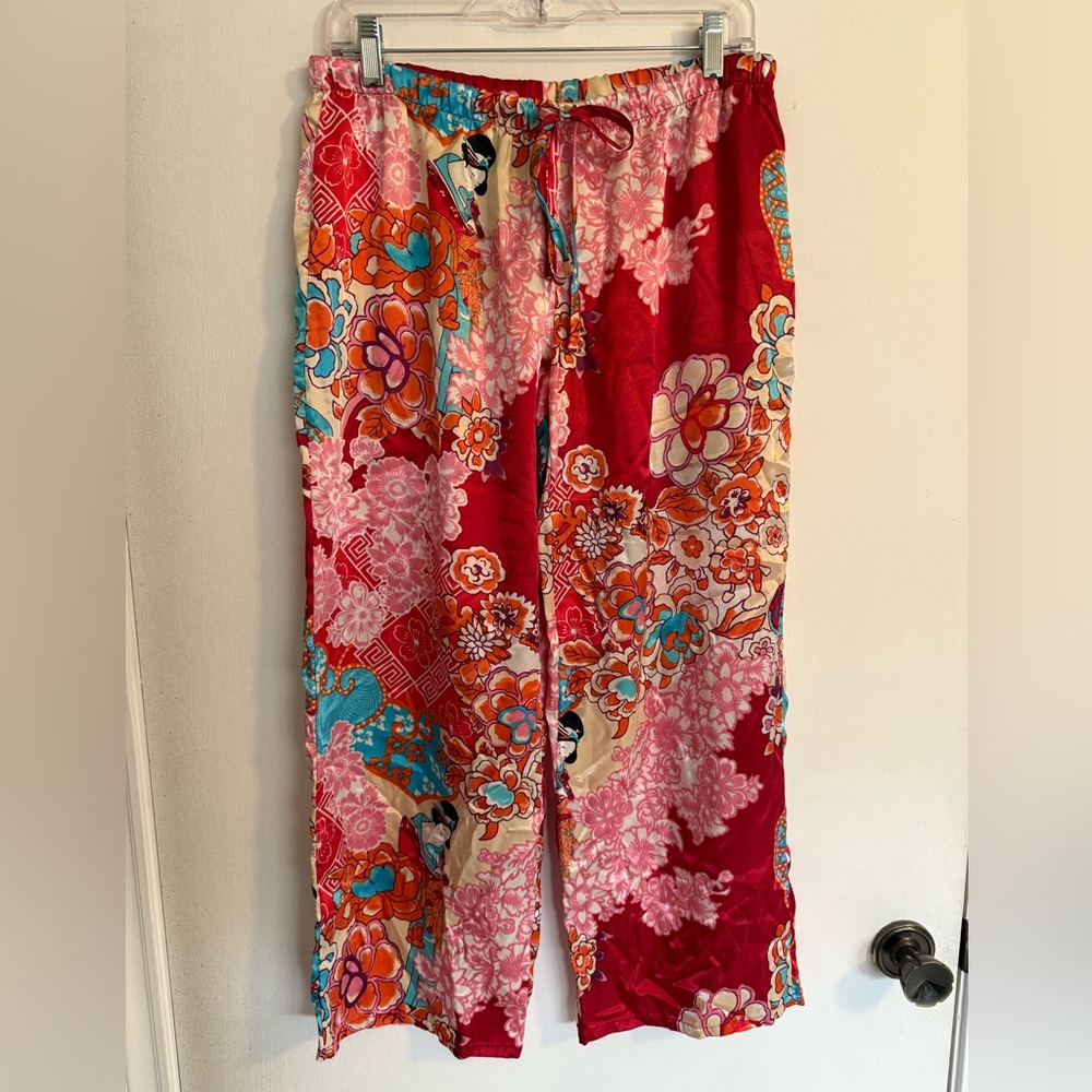 Natori Satin Floral Pajama Pants Size Medium